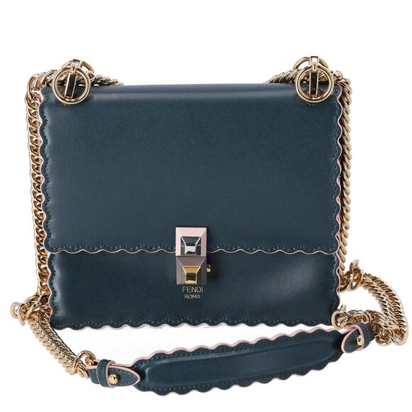 FENDI Mini Kan I Shoulder Bag 8M0381-A18Q Green Leather - Picture 1 of 7